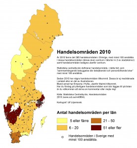 Handelsområden 2010. Källa: Statistiska centralbyrån. Kartograf: Ulf Liljankoski. 2015