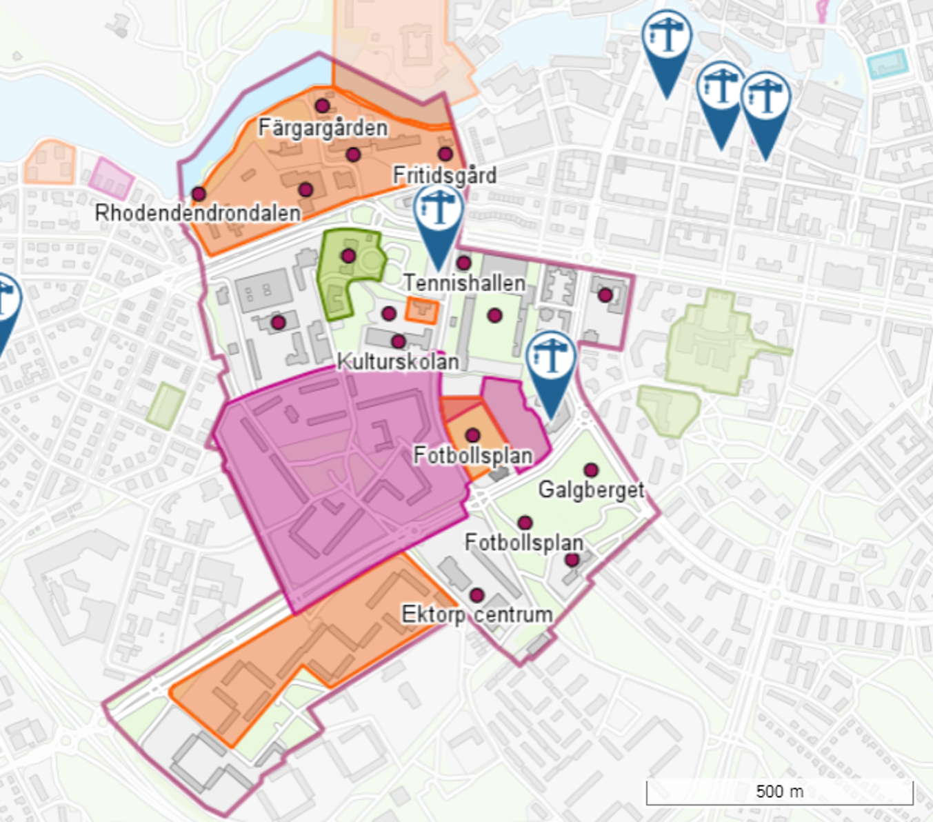 Exempel på större område/stadsdel som omfattas av flera olika detaljplaner och aktörer, där starka motstående intressen ska samsas om begränsade ytor.: Projektområde Västra Staden, Norrköpings kommun